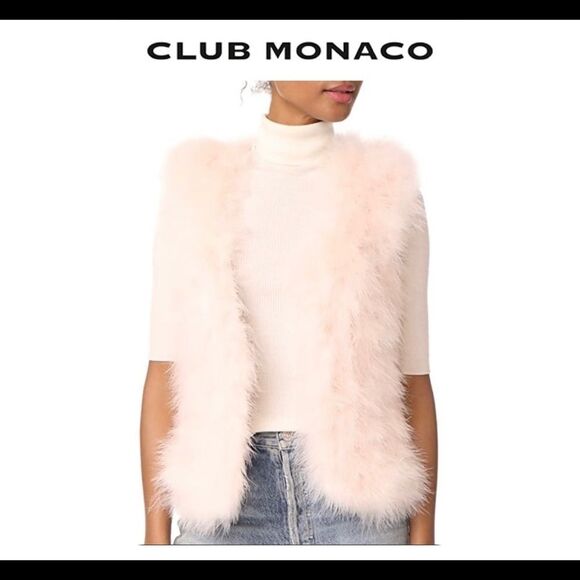 Club Monaco Cream Fur Feather Vest Sz S - Picture 1 of 14